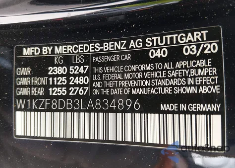 2020 Mercedes-Benz E 350 from USA, damaged, VIN W1KZF8DB3LA834896